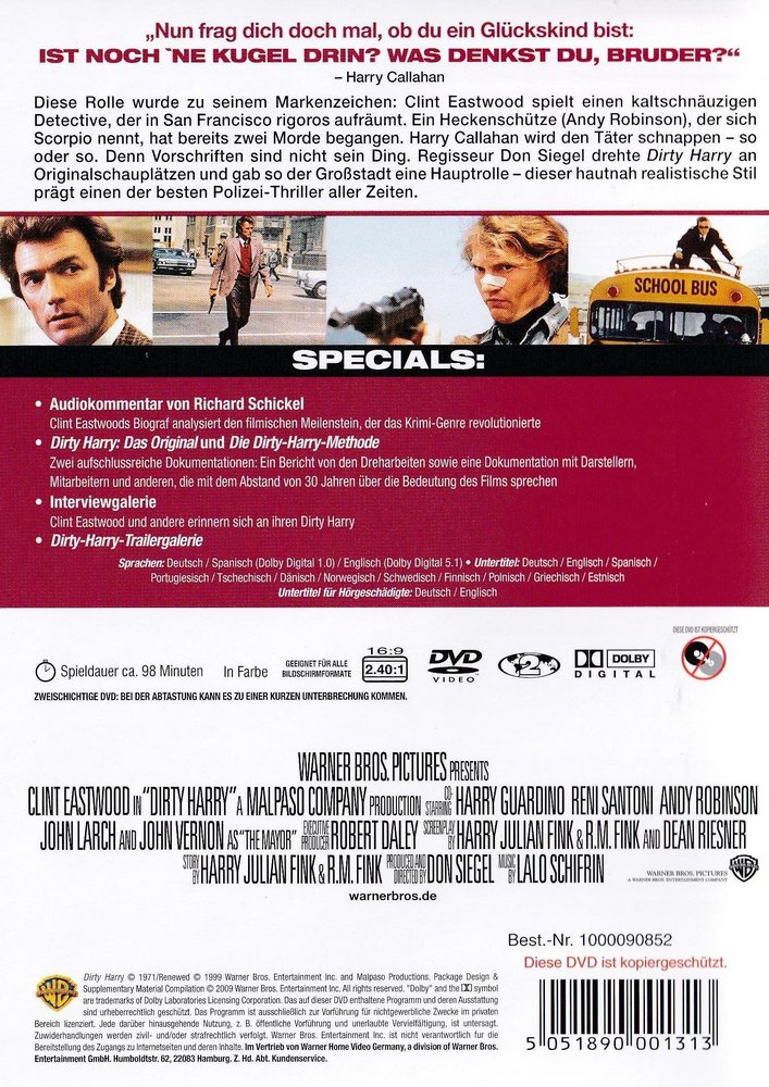 Dirty Harry - DVD Back-Cover Dirty Harry - DVD Back-Cover