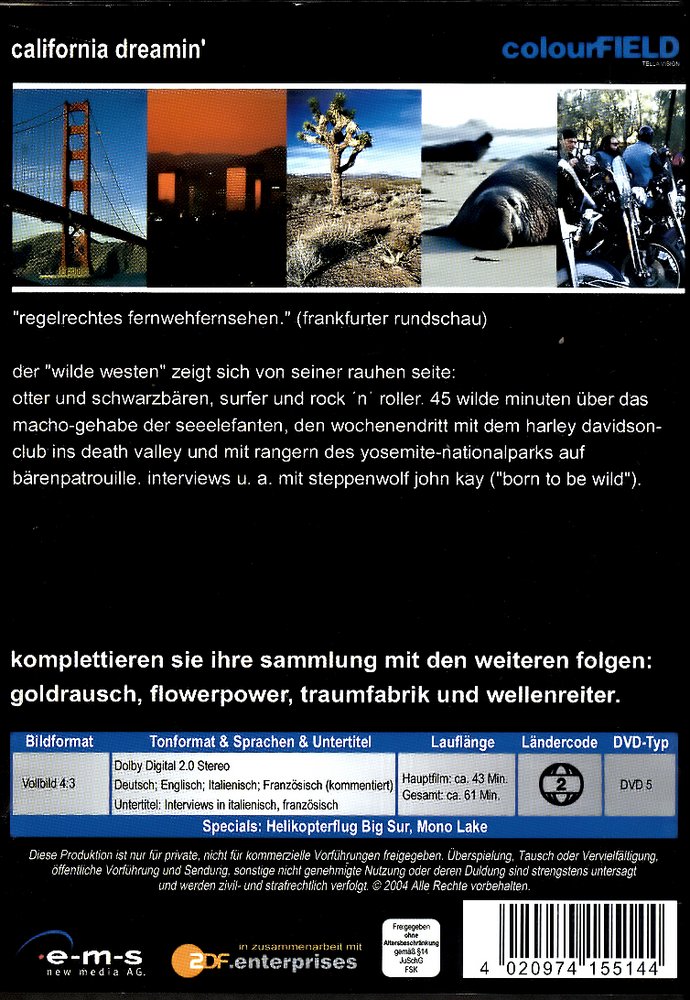California Dreamin' 1 - Wilder Westen - DVD Back-Cover California Dreamin' 1 - Wilder Westen - DVD Back-Cover