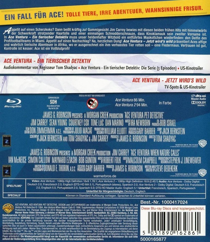 Ace Ventura 2 - Jetzt wird's wild - Blu-ray Back-Cover Ace Ventura 2 - Jetzt wird's wild - Blu-ray Back-Cover