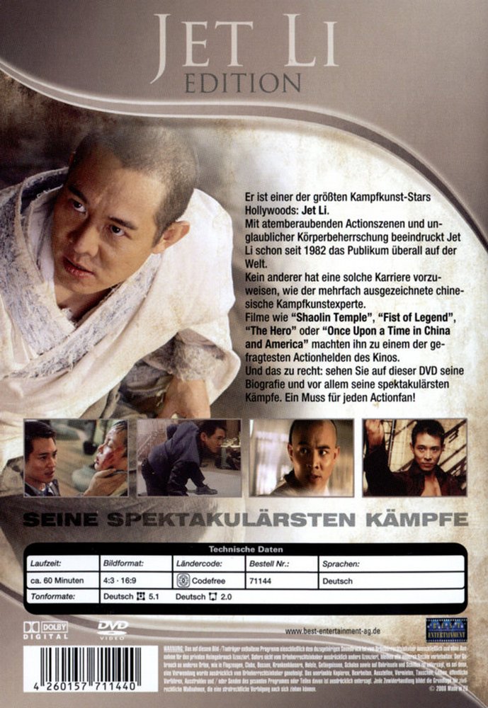 Jet Li Edition - Seine spektakulärsten Kämpfe - DVD Back-Cover Jet Li Edition - Seine spektakulärsten Kämpfe - DVD Back-Cover