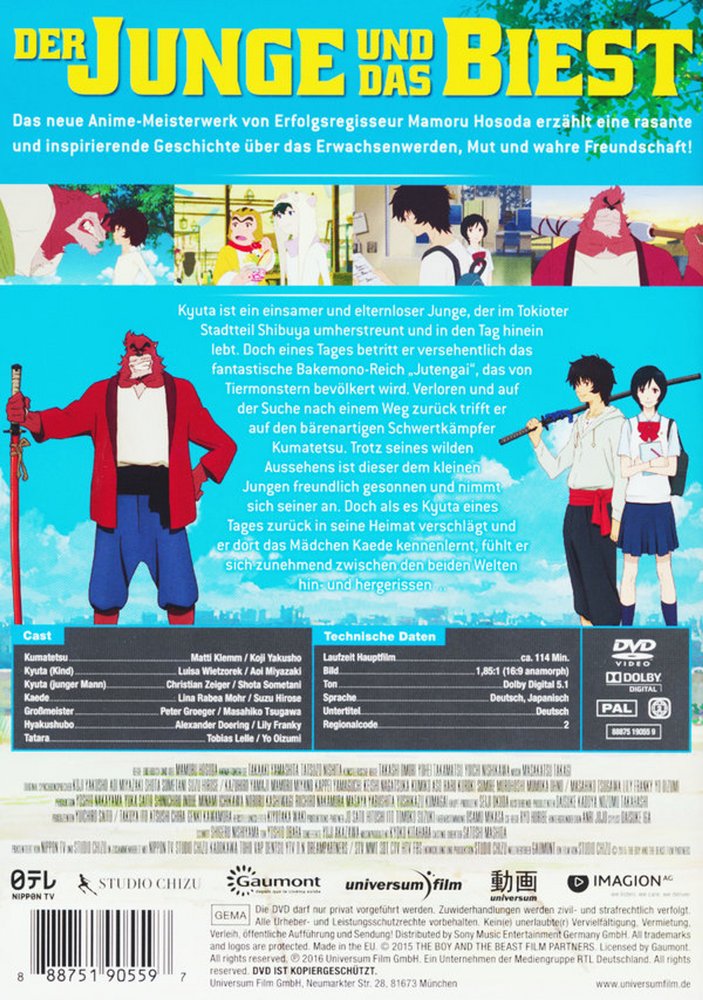 Der Junge und das Biest - DVD Back-Cover Der Junge und das Biest - DVD Back-Cover