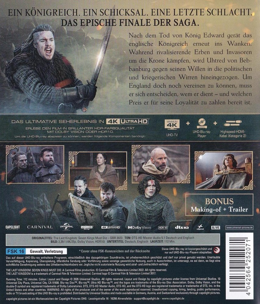 The Last Kingdom - Seven Kings Must Die - 4K UHD Back Cover The Last Kingdom - Seven Kings Must Die - 4K UHD Back Cover