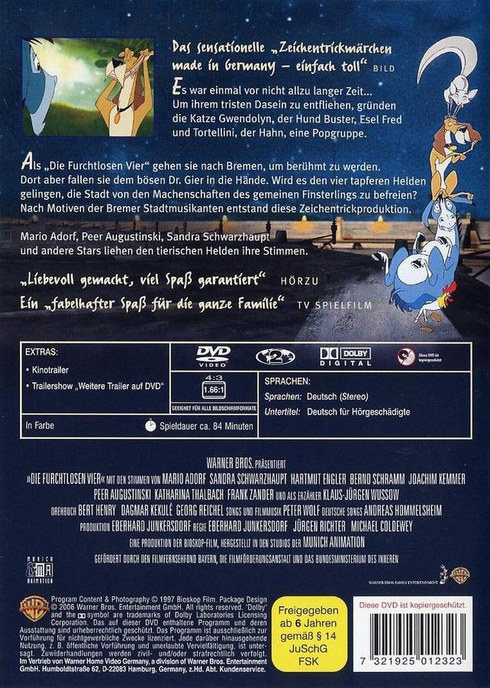 Die Bremer Stadtmusikanten - Die Furchtlosen Vier - DVD Back-Cover Die Bremer Stadtmusikanten - Die Furchtlosen Vier - DVD Back-Cover