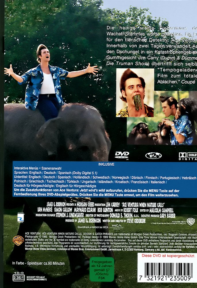 Ace Ventura 2 - Jetzt wird's wild - DVD Back-Cover Ace Ventura 2 - Jetzt wird's wild - DVD Back-Cover