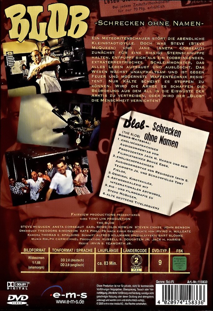 Blob - Schrecken ohne Namen - DVD Back-Cover Blob - Schrecken ohne Namen - DVD Back-Cover
