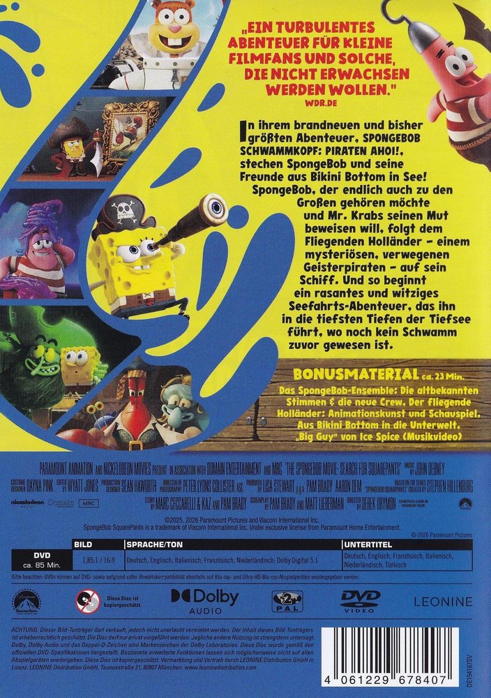 SpongeBob Schwammkopf - Piraten Ahoi! - DVD Back-Cover SpongeBob Schwammkopf - Piraten Ahoi! - DVD Back-Cover