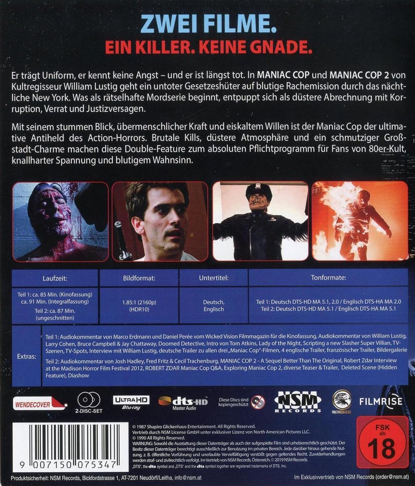 Maniac Cop - 4K UHD Back Cover Maniac Cop - 4K UHD Back Cover