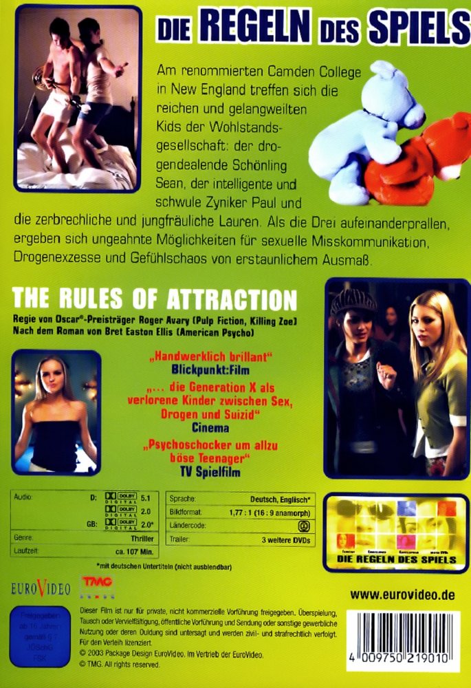The Rules of Attraction - Die Regeln des Spiels - DVD Back-Cover The Rules of Attraction - Die Regeln des Spiels - DVD Back-Cover