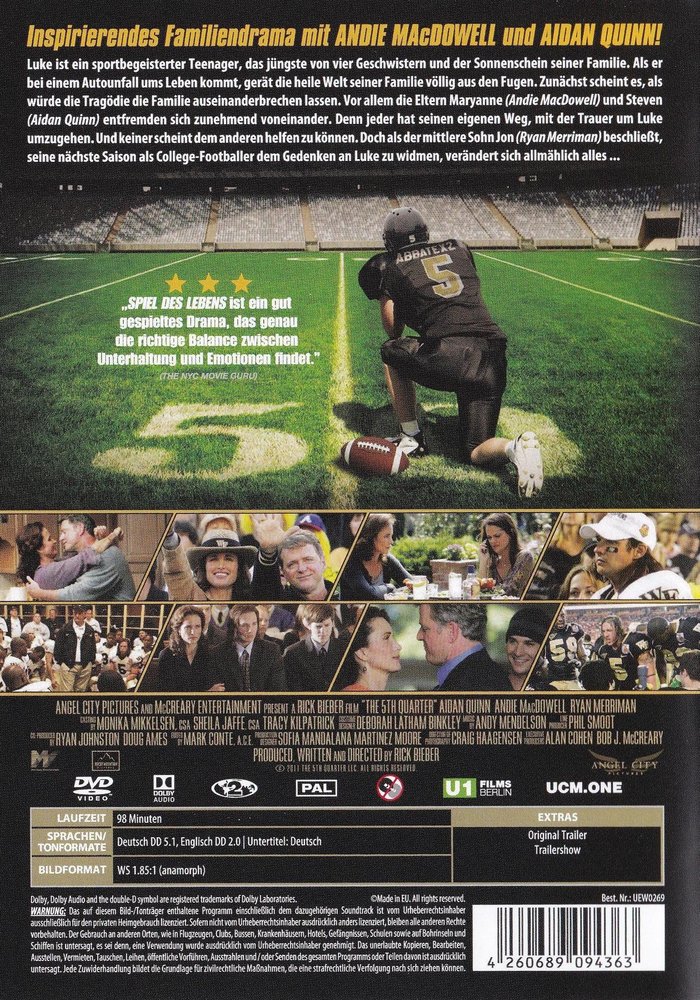 The 5th Quarter - Spiel des Lebens - DVD Back-Cover The 5th Quarter - Spiel des Lebens - DVD Back-Cover