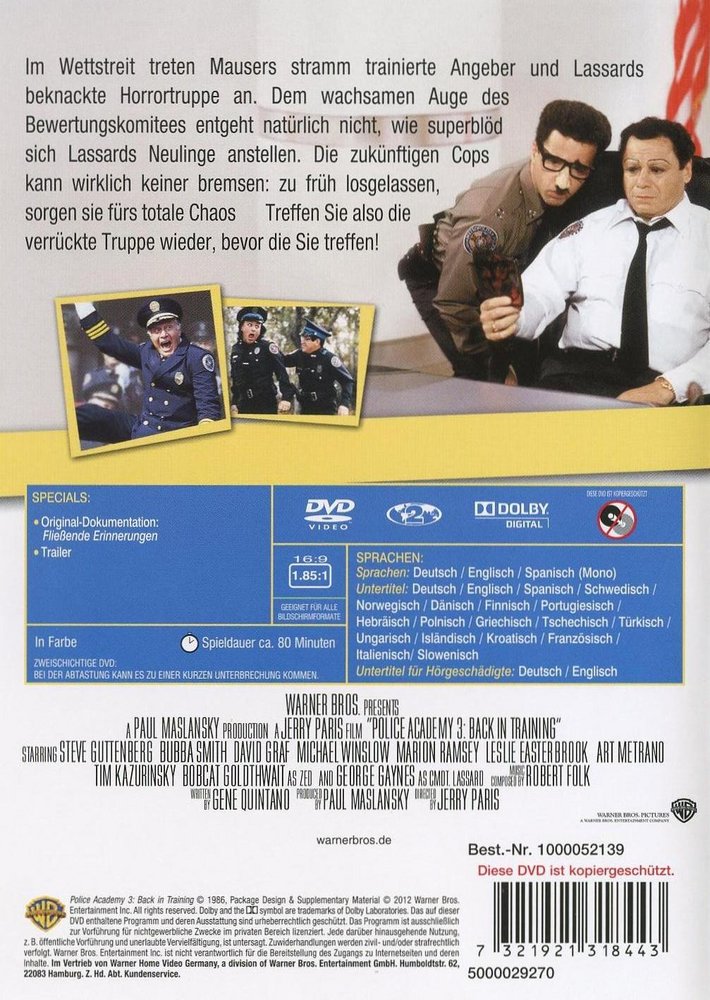 Police Academy 3 - Und keiner kann sie bremsen - DVD Back-Cover Police Academy 3 - Und keiner kann sie bremsen - DVD Back-Cover