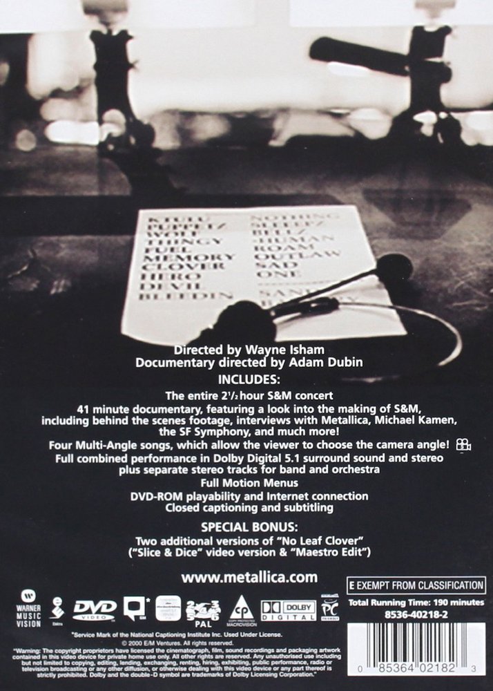 Metallica - S&M - DVD Back-Cover Metallica - S&M - DVD Back-Cover