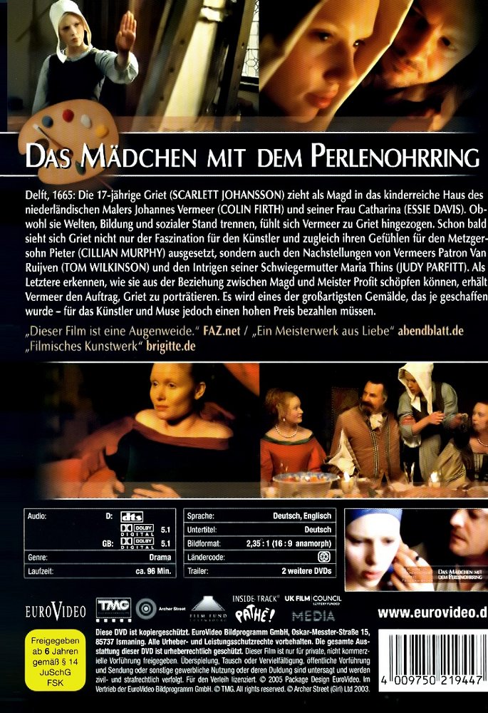 Das Mädchen mit dem Perlenohrring - DVD Back-Cover Das Mädchen mit dem Perlenohrring - DVD Back-Cover