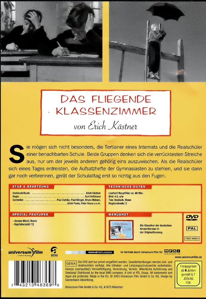 Das fliegende Klassenzimmer - Das Original - DVD Back-Cover Das fliegende Klassenzimmer - Das Original - DVD Back-Cover