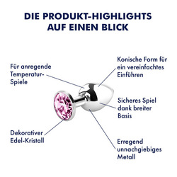 Metall-Analplug mit Kristall, 7,5 cm