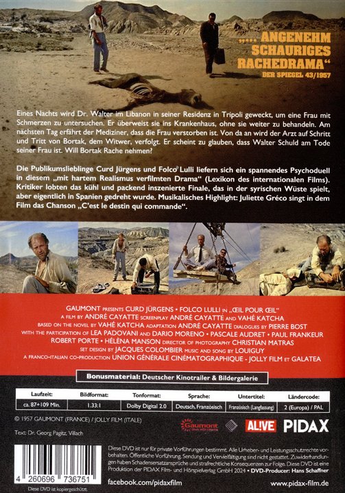 Auge um Auge (Oeil pour oeil) / Packender Rachethriller mit Starbesetzung (Pidax Film-Klassiker) (DVD)