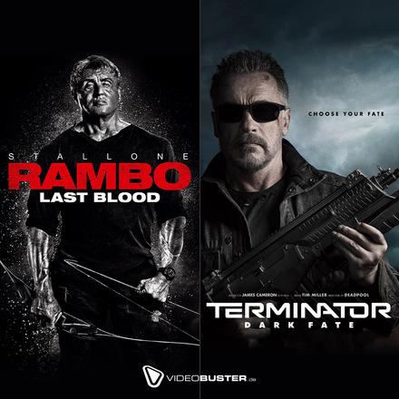 Sylvester Stallone in 'Rambo 5 - Last Blood' © Millennium + Arnold Schwarzenegger in 'Terminator 6 - Dark Fate' © 20th Century Fox