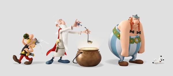 Asterix, Miraculix mit seinem Zaubertrank, Obelix und Idefix gemeinsam in ihrem neuen Abenteuer © Universum Film