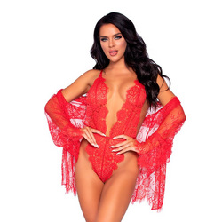 Floral Lace Teddy &amp; Robe, 3 Teile