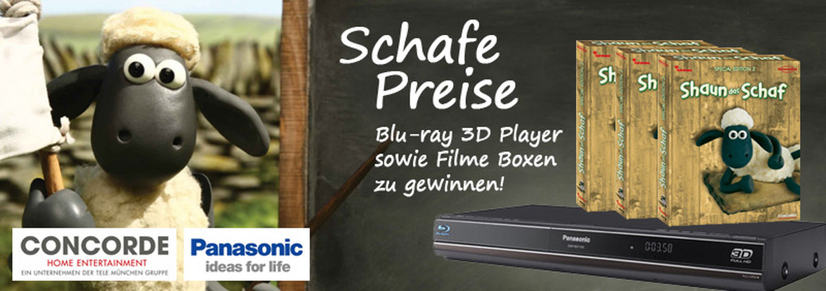 Shaun das Schaf Gewinnspiel: Scha(r)fe Blu-ray Boxen & Full HD 3D Player abgrasen!