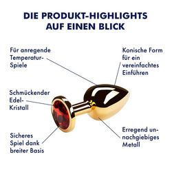 Metall-Analplug mit Kristall, 7 cm