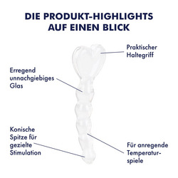 Glasdildo mit Herzapplikation, 19 cm