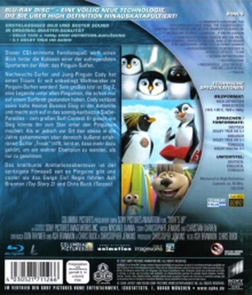 Poster Pinguin-3d mit seinem super cool Surfbrett 