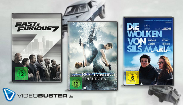 Top 3 Neuerscheinungen 33. KW: 3x Neu: Furious 7, Insurgent & Sils Maria