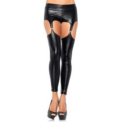 Wet Look-Leggings mit Strapsen, 2 Teile