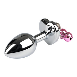 Metall-Analplug mit herzförmiger Basis &amp; Glöckchen, 7 cm