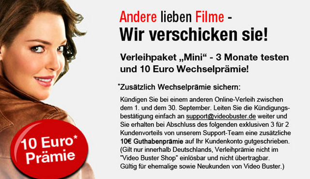 10 Euro Wechselprämie: Andere lieben Filme, wir verschicken sie!