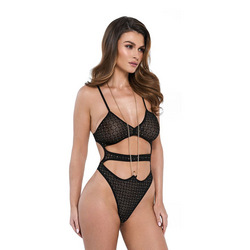 Luxuriöser Tüll-Body mit goldenen Stickereien