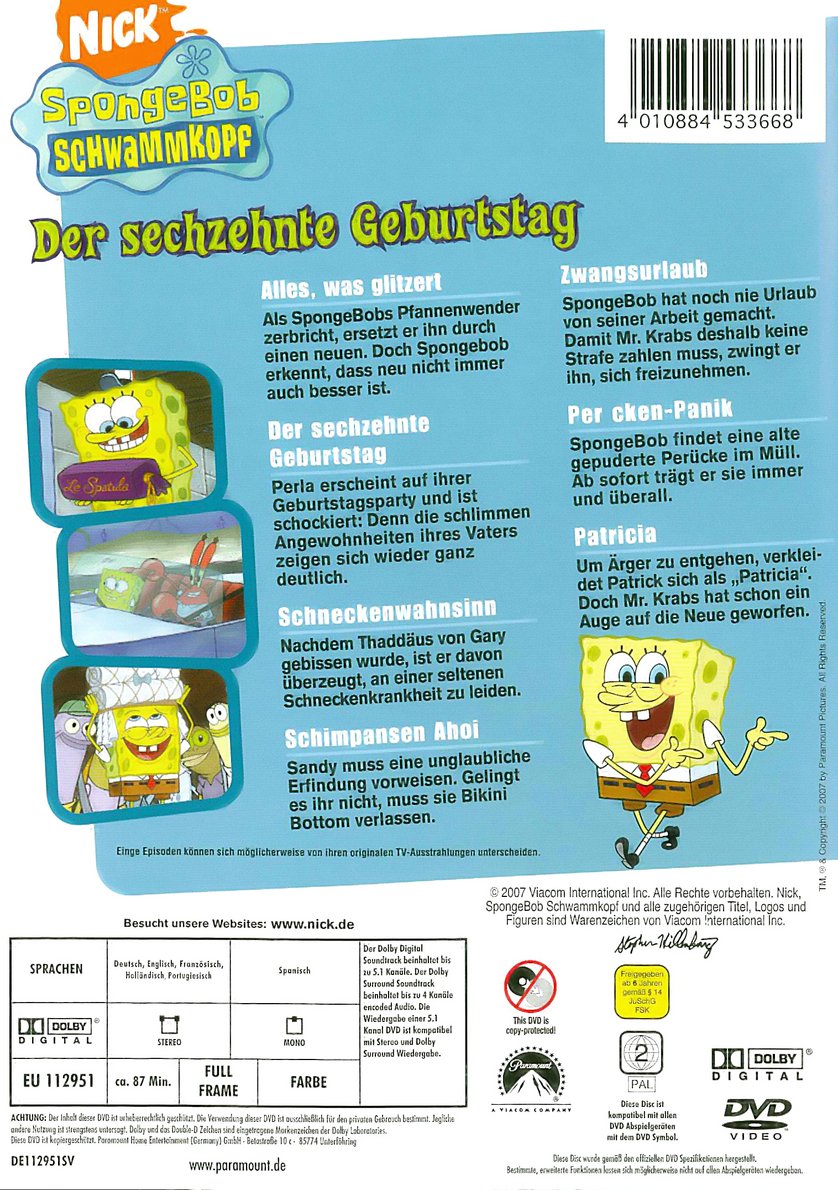 SpongeBob Schwammkopf Der sechzehnte Geburtstag DVD oder Bluray
