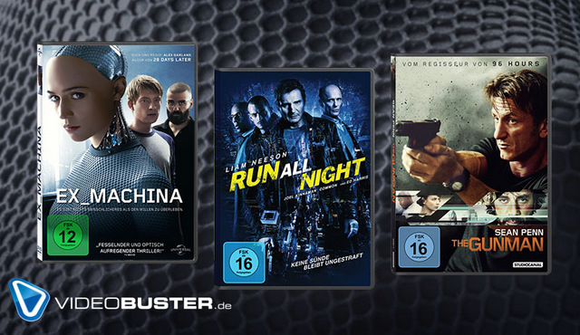 Top 3 Neuerscheinungen 36. KW: Ex Machina, Run All Night & The Gunman