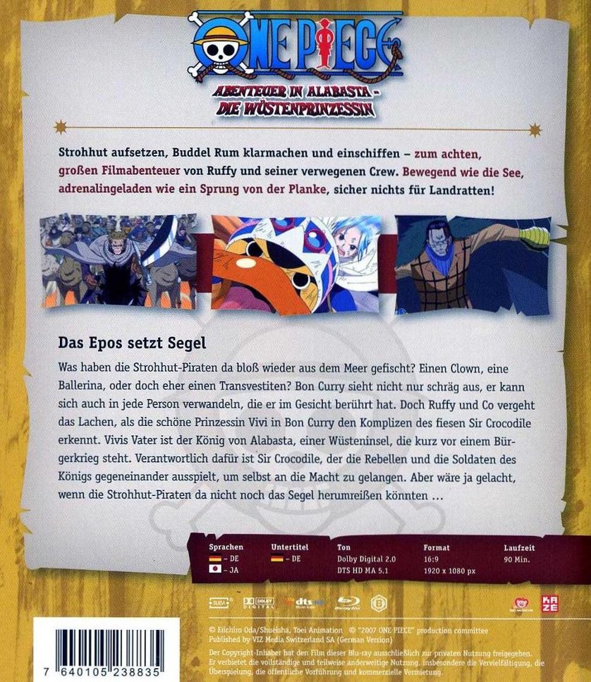 One Piece Abenteuer In Alabasta Die Wüstenprinzessin One Piece - 8. Film: Abenteuer in Alabasta - Die Wüstenprinzessin: DVD