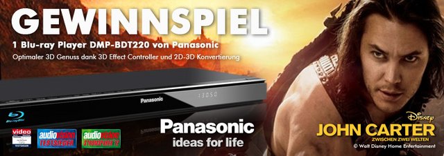 Panasonic Blu-ray Player Gewinnspiel: Mit Panasonic Blu-ray Player & John Carter in die 3. Dimension!